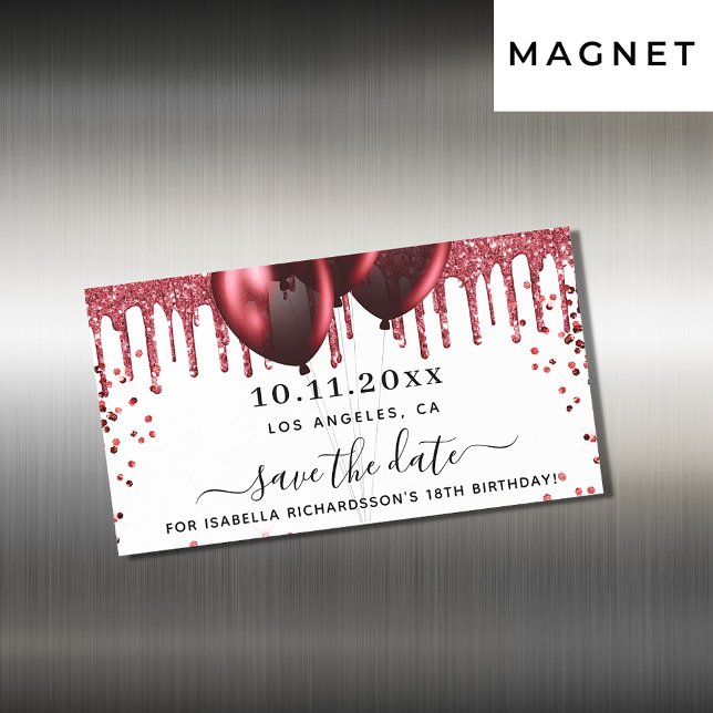 Birthday white red balloons save the date magnet (Creator Uploaded)