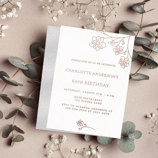 Birthday white silver rose gold floral elegant (Creator Uploaded)