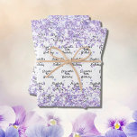 Birthday white violet lavender glitter name wrapping paper sheet<br><div class="desc">A white background decorated with violet,  lavender coloured faux glitter dust. Personalize and add a name and age.  A modern hand lettered style script.</div>