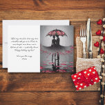 Birthday Wife or Husband  Romantic Cute Modern Card<br><div class="desc">Design features a black and grey illustration of a couple in the rain. The man is holding an umbrella designed with pretty flowers for his woman. The woman's dress flows in the rain. Gentle rain creates a puddle with their reflection on the ground, casting romantic shadows. Customize card with your...</div>