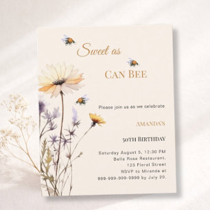 Birthday wildflower Sweet as Can Bee Invitation