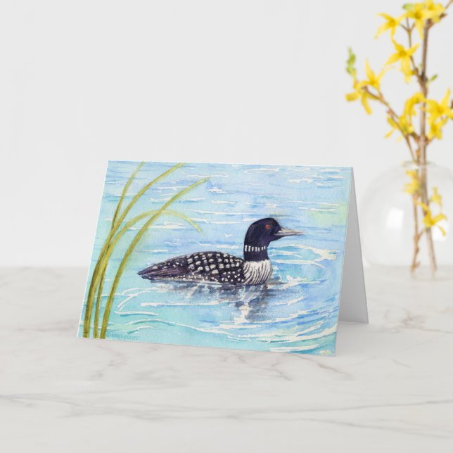 Birthday Wildlife Loon Blue Waters Relax Enjoy  Card (Yellow Flower)