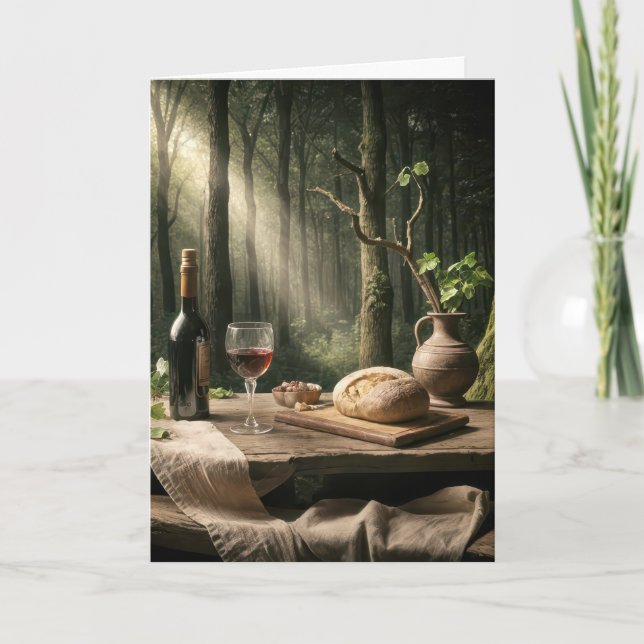 Birthday Wine and Bread On Forest Table Card (Front)