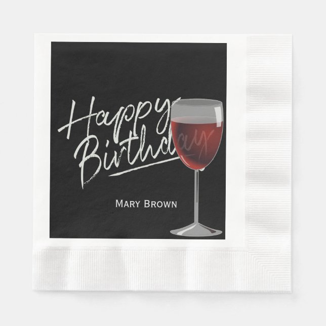 Birthday wine on black napkin (Front)