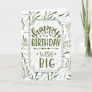Birthday Wish Big Botanical Sage Green Leaves Card