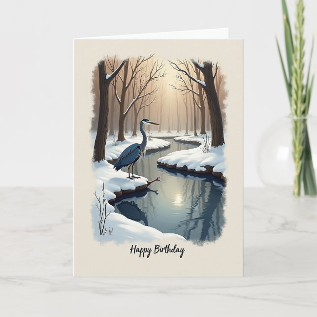 Birthday Wish Winter Bird Card (Front)
