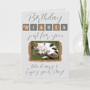 Birthday wishes add cat photo grey brown card