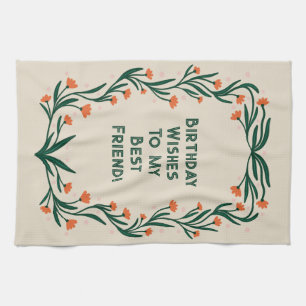 Birthday Wishes Elegant Floral Frame Kitchen Towel