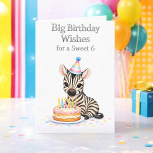 Birthday Wishes for Sweet 6 Girl / Zebra Card 