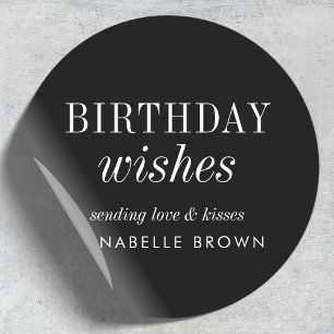 Birthday Wishes   Stylish Trendy Modern Black Classic Round Sticker