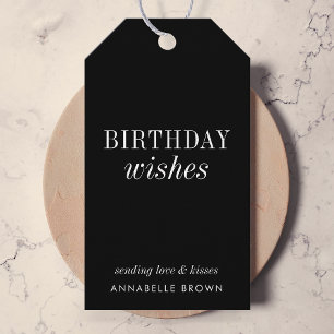 Birthday Wishes   Stylish Trendy Modern Black Gift Tags