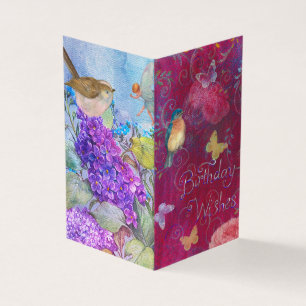 Birthday Wishes with Flowers Birds Butterfly