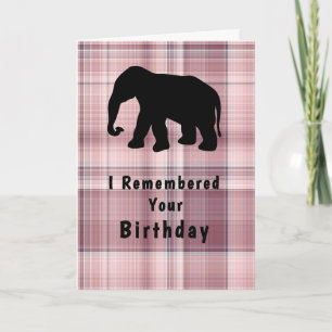 Birthday with Elephant & Pink Plaid Card