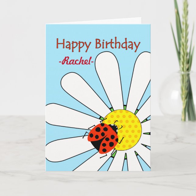 Birthday with Ladybug and Daisy Custom Front Card (Front)