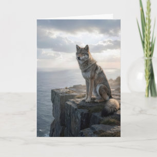 Birthday Wolf On an Rocky Ocean Cliff Card