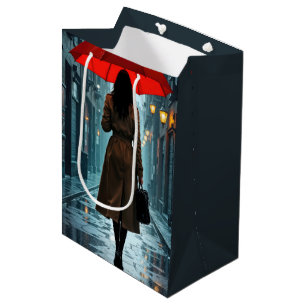 Birthday Woman With a Red Umbrella Medium Gift Bag