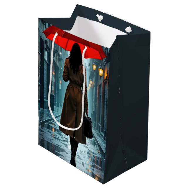 Birthday Woman With a Red Umbrella  Medium Gift Bag (Front Angled)