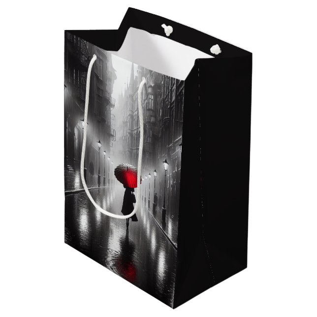 Birthday Woman With Red Umbrella Medium Gift Bag (Front Angled)