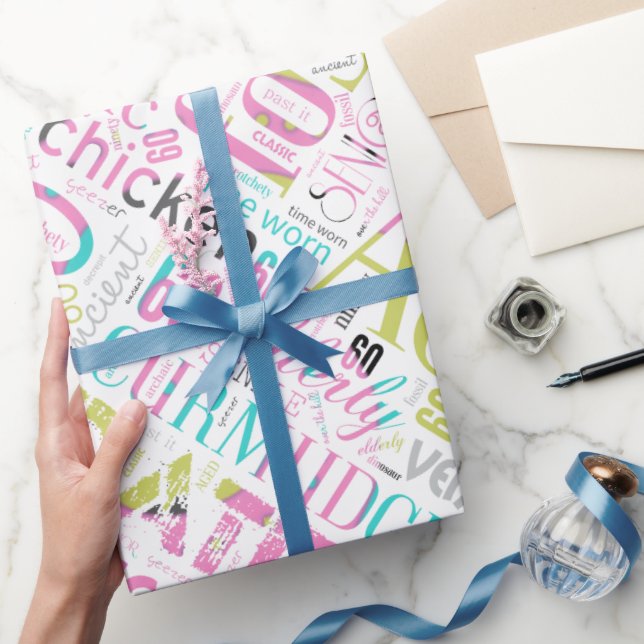 Birthday Word Cloud Sixty Pink ID266 Wrapping Paper (Gifting)