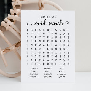 Birthday Word search game Birthday party Card