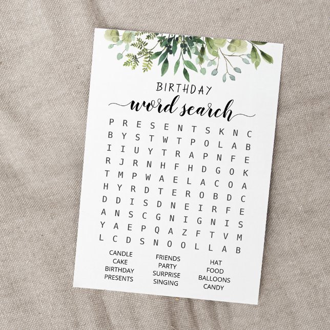 Birthday Word search game Birthday party Card (Creator Uploaded)