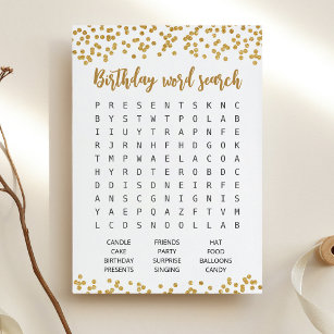Birthday Word search game Birthday party Card
