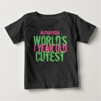 Birthday World's Cutest One Year Old Pink Green