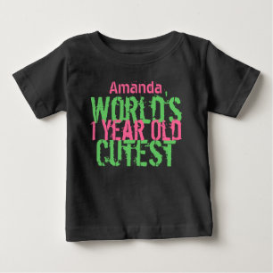Birthday World's Cutest One Year Old Pink Green Baby T-Shirt