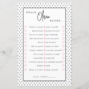 Birthday Would Name Rather Editable Game Sheet