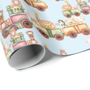 Birthday Wrapping Paper - Baby Animals on Train 