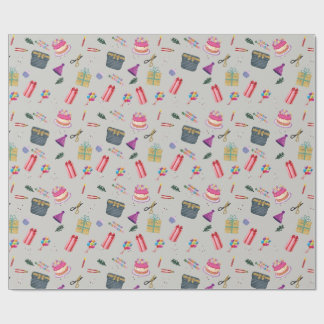 Birthday Wrapping Paper cake candles sweets candy