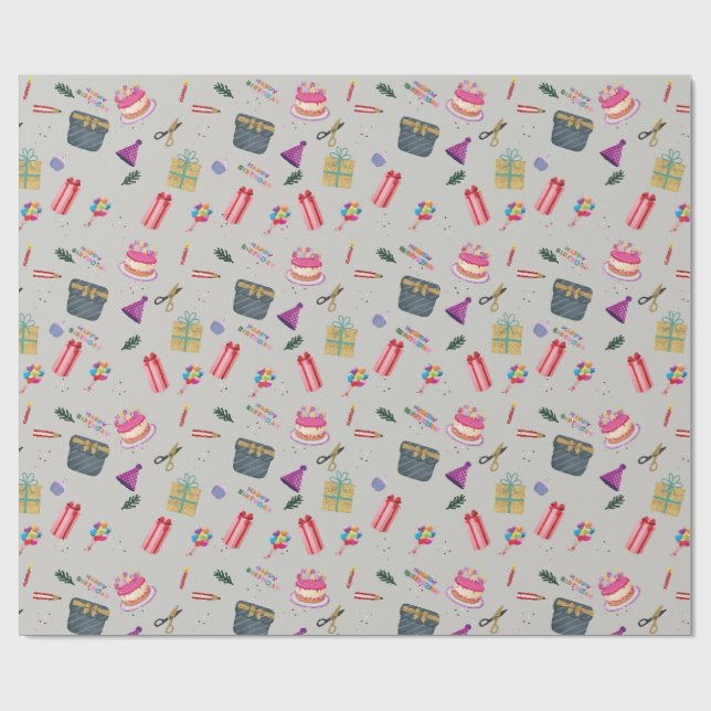 Birthday Wrapping Paper cake candles sweets candy (Flat)
