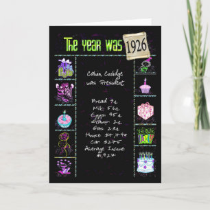 Birthday Year 1926 Fun Trivia Facts Card