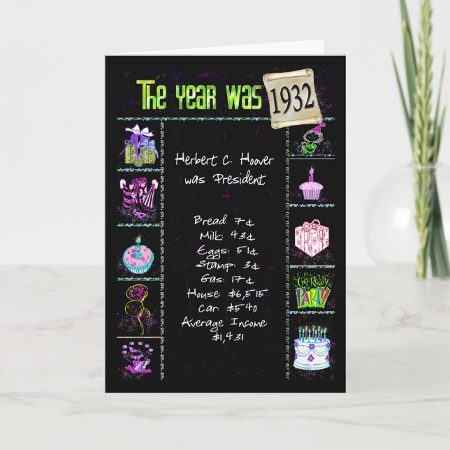 Birthday Year 1932 Fun Trivia Facts Card (Front)