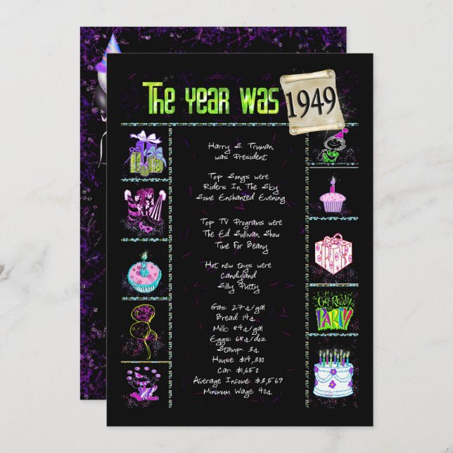 Birthday Year 1949 Invitation (Front/Back)