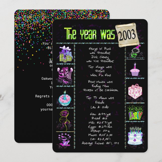 Birthday Year 2003 Invitation (Front/Back)