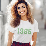 Birthday Year | Custom Green Modern Minimalist Fun T-Shirt<br><div class="desc">Stylish,  trendy "1986" custom birth year t-shirt in modern minimalist bold block college style typography in green. The perfect birthday gift to celebrate your year of birth,  establishment and vintage which can be easily personalized with your own year.</div>