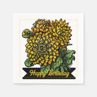 Birthday Yellow Dahlias Floral  Napkin