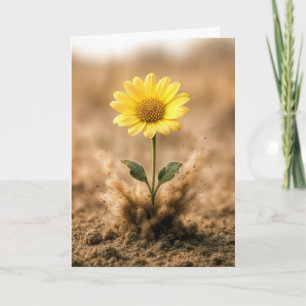 Birthday Yellow Daisy Bursting Out of Dirt Card