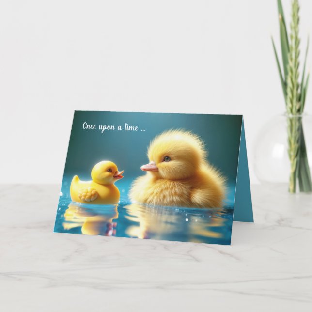 Birthday Yellow Duckling With a Toy Rubber Duck Card (Front)