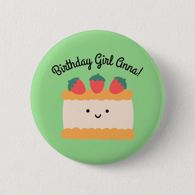 Birthday | Yellow & White Strawberry Sponge Cake 2 Inch Round Button (Front)