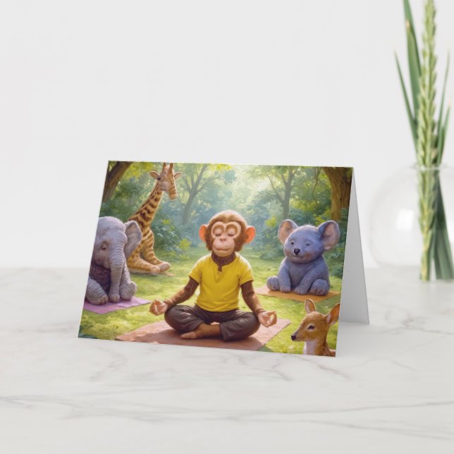 Birthday Yoga Class With Jungle Animals Card (Front)