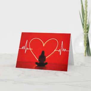 Birthday Yoga Pose With Heartbeat Lines Card