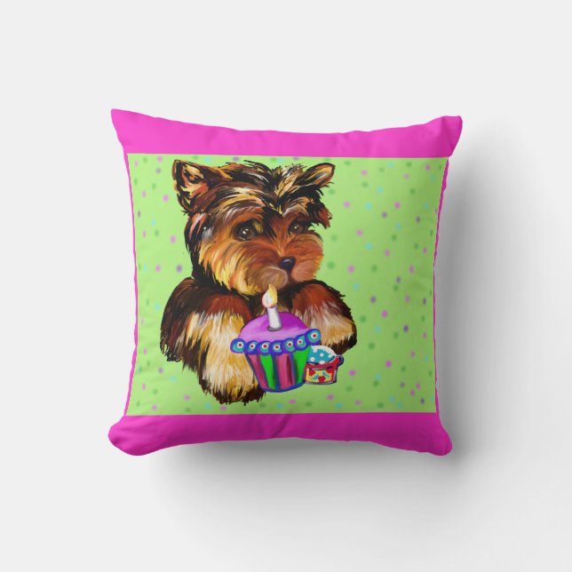 BIRTHDAY YORKIE THROW PILLOW (Front)