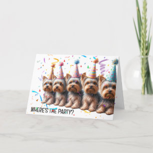 Birthday Yorkshire Terriers In Party Hats Card