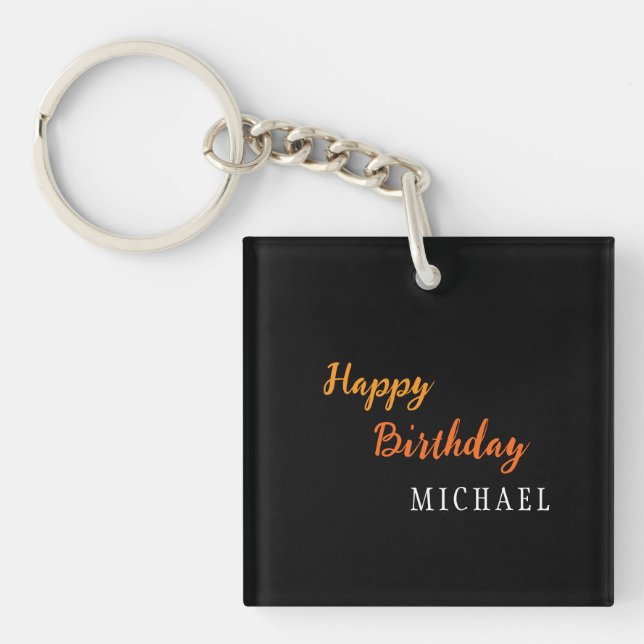 Birthday Your Name Minimalist Personal Modern Keychain (Front)