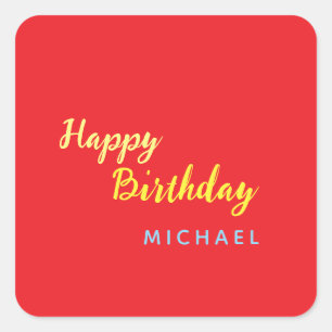 Birthday Your Name Minimalist Personal Modern Square Sticker