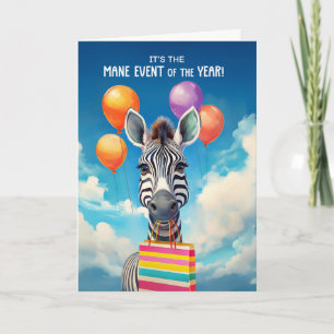 Birthday Zebra MANE Event with Balloons Card