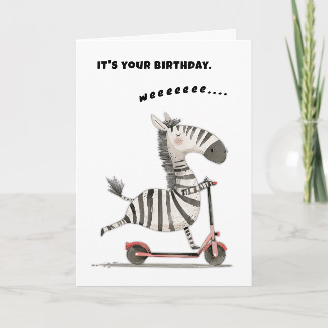 Birthday Zebra Scooter Fun Free Spirit Card (Front)