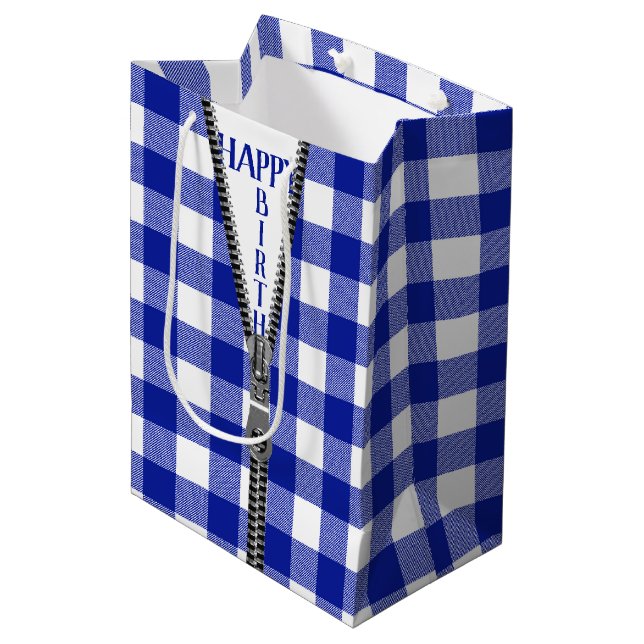 Birthday Zipper On Buffalo Plaid  Medium Gift Bag (Front Angled)